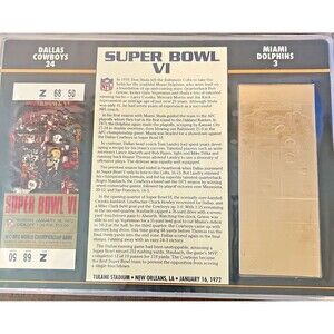 SUPER BOWL VI Cowboys v Dolphins Willabee & Ward Super Bowl 6 TICKET STUB Gold